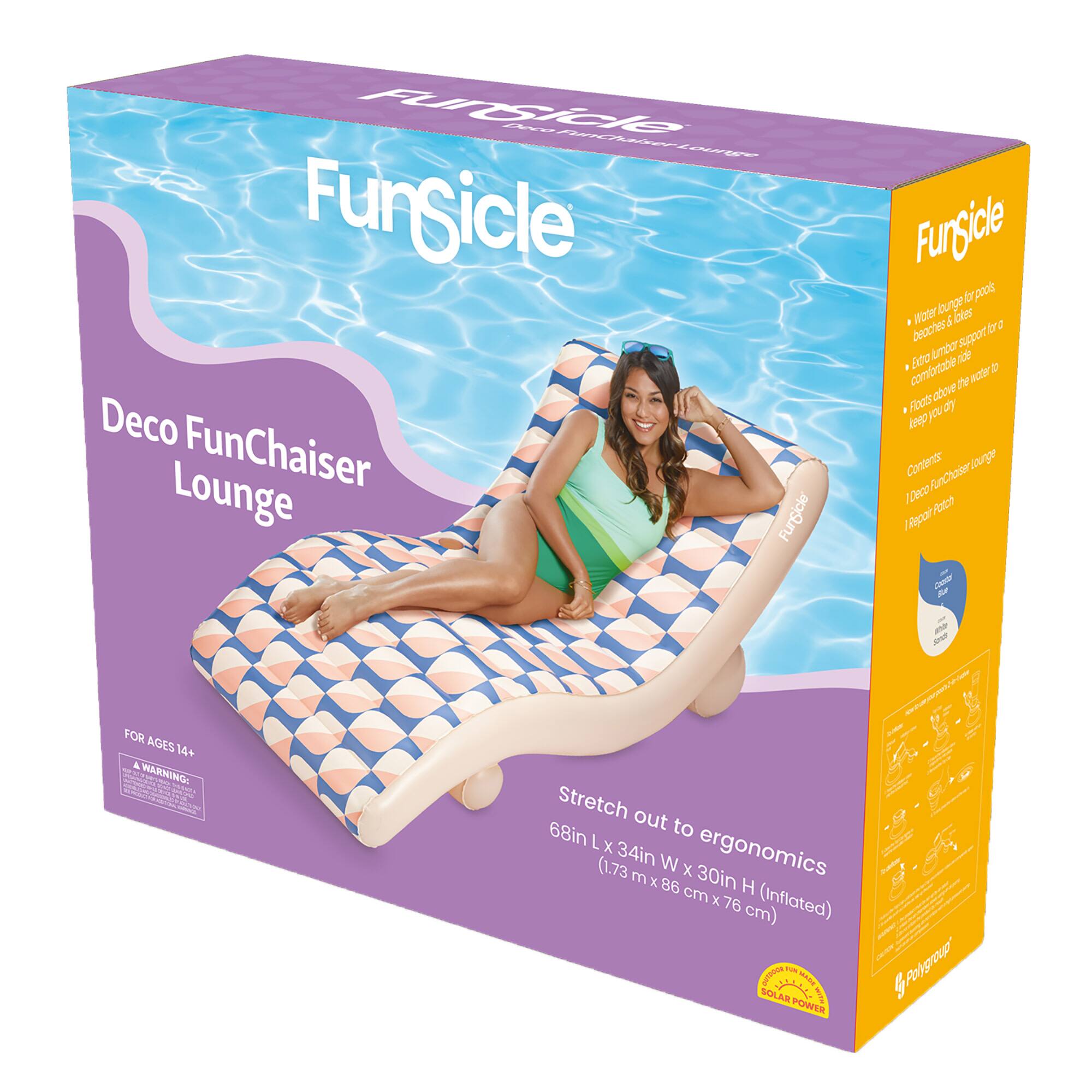 Funsicle 68" Blue & Cream Deco FunChaiser Lounge Inflatable Water Float